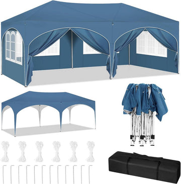 Vouwpaviljoen 3x6 m met 6 zijwanden | Blauw | 300x600x250-258 cm