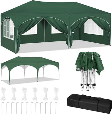 Partytent 3x6 m met 6 zijwanden | Groen | 300x600x250-258 cm