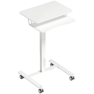 Sta-bureau met toetsenbordplank en wielen | Kleur: Wit | Afmetingen: 65x60x71-107 cm