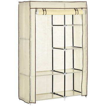 Stoffen kledingkast met roede en 6 planken | Kleur: Crème | Afmetingen: 103x43x162,5 cm