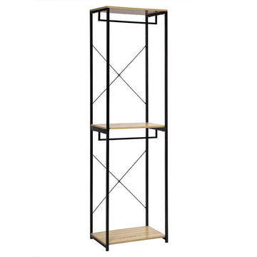 Kledingrek met schoenenrek van hout en metaal | Zwart en licht eiken | 40x60x213 cm