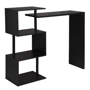 Draaibare bartafel met 3 open vakken | Zwart | 134x38x112 cm