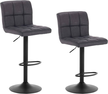 Set van 2 barkrukken met rugleuning van kunstleer | Antraciet | 44x38x92-114 cm
