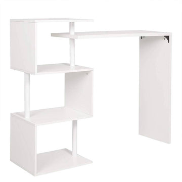 Draaibare bartafel met 3 opbergvakken | Wit | 134x38x112 cm