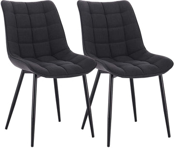 2 eetkamerstoelen linnen zitting | Donkergrijs, lichtgrijs, zwart | 46x40,5x85,5 cm