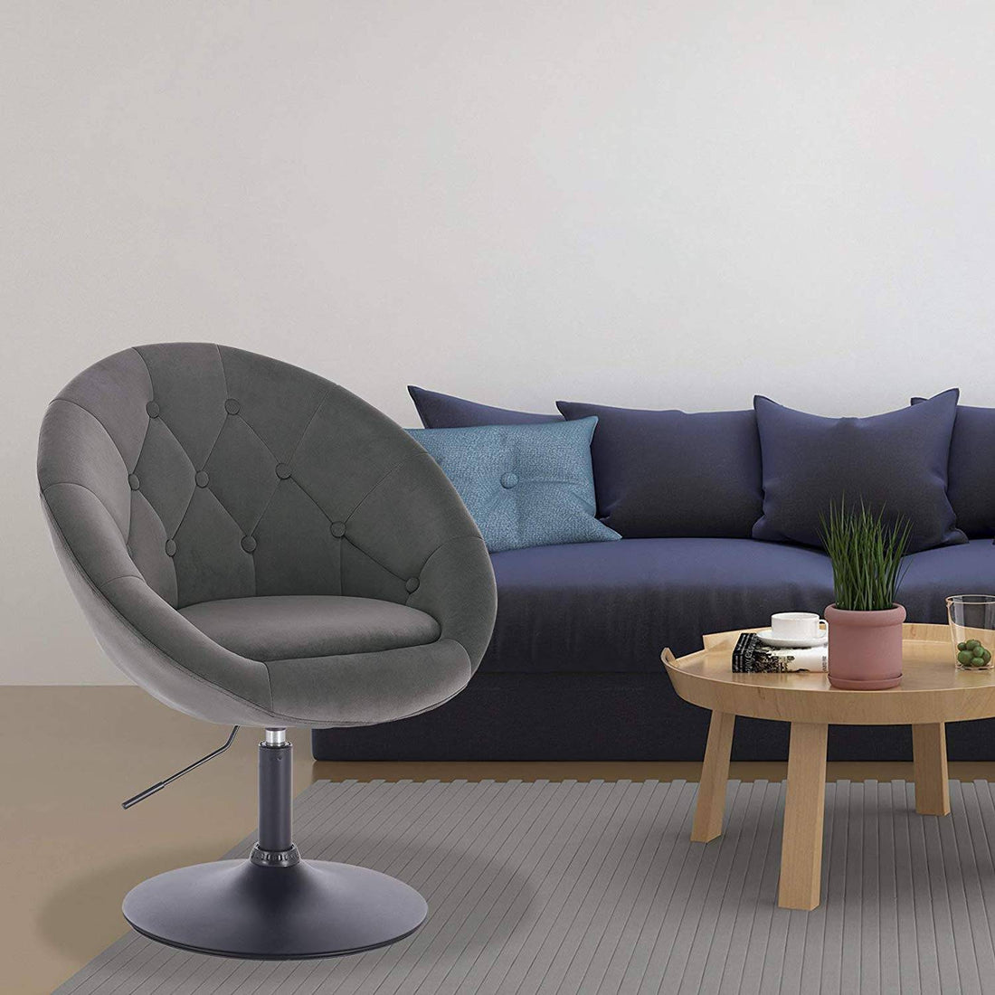 Justerbar barstol med armstöd, sammet | Mörkgrå | 46x44x81-93 cm