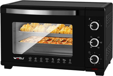 Mini oven met hetelucht en pizzaoven 32 l, timer, 5 standen | Zwart | 51,8x32,5x37,8 cm