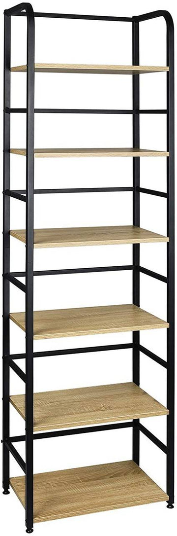 Metalen hoekrek met 6 planken | Licht eiken | 50x30x176 cm