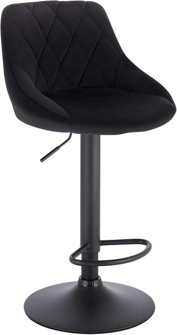 Verstelbare barkruk met fluwelen zitting en rugleuning | Zwart | 35x38x86-106 cm