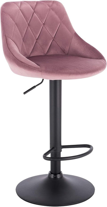 Verstelbare barkruk met rugleuning en fluwelen zitting | Roze | 35x38x86-106 cm