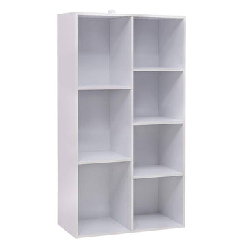 Boekenkast vrijstaand opbergrek met 7 vakken | Lichte eik/Wit | 59,5x29,5x108 cm