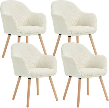 Eetkamerstoel met armleuningen van ribstof 4-delige set | Beige | 55,5x56,5x83,5 cm