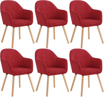 Set van 6 eetkamerstoelen met armleuningen van ribfluweel | Rood | 55,5x56,5x83,5 cm