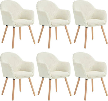 6-delige set eetkamerstoelen met armleuningen van corduroy | Beige | 55,5x56,5x83,5 cm