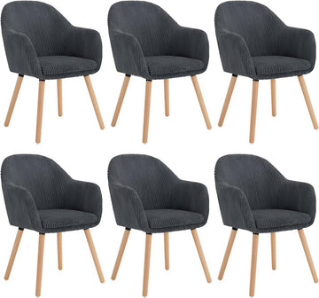 Set van 6 eetkamerstoelen met armleuningen van ribstof | Donkergrijs | 55,5x56,5x83,5 cm