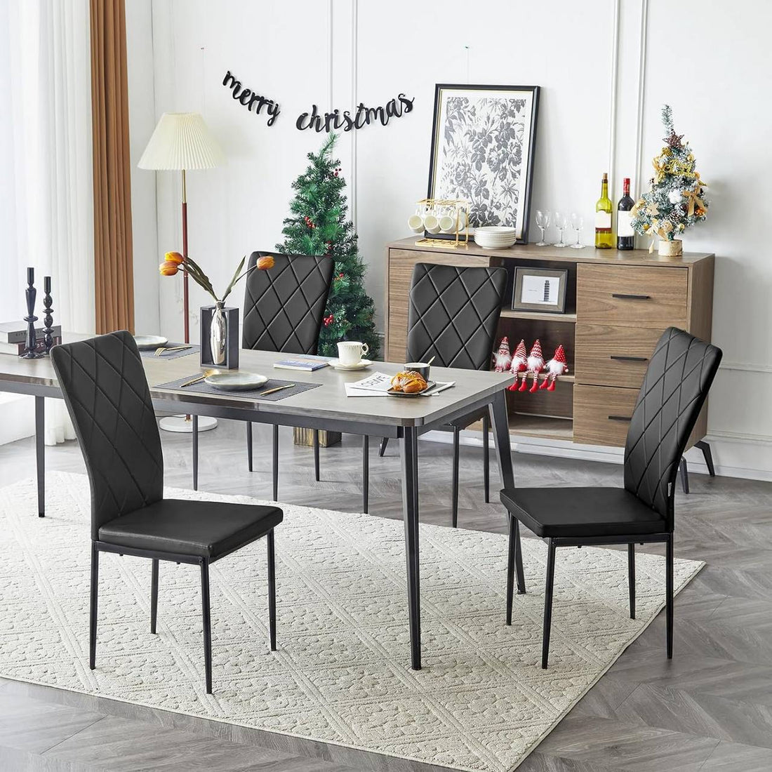 Matstolar 4-pack konstläder med hög rygg | Svart | 42x59x94,5 cm