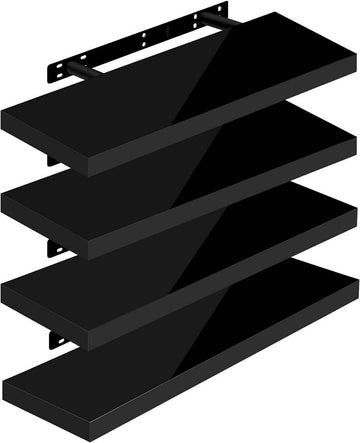 Set van 4 zwevende wandplanken | Zwart | 70x22.9x3.8 cm