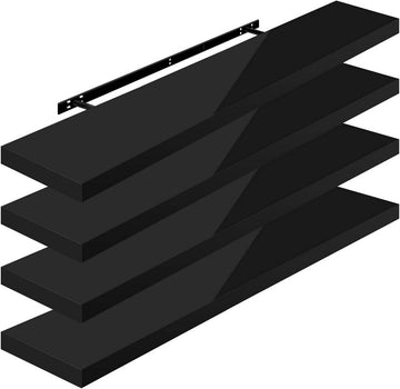 Set van 4 zwevende wandplanken | Zwart | 110x3.8x22.9 cm