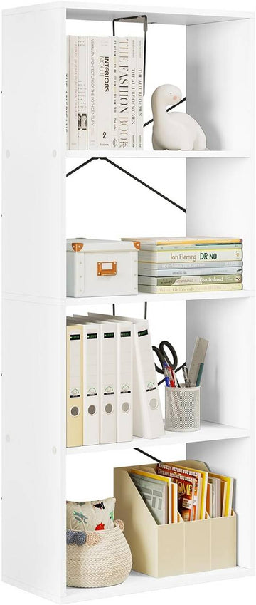 Boekenkast met 4 niveaus en kantelbeveiliging | Wit | 60x30x149 cm
