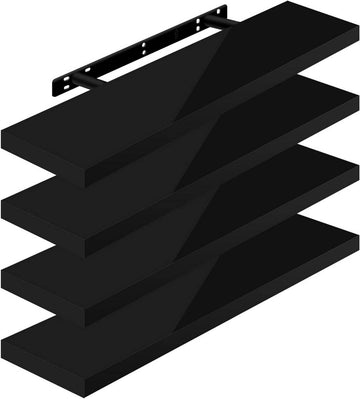 Set van 4 zwevende wandplanken | Zwart | 80x22.9x3.8 cm