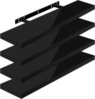 4-delige zwevende wandplank van MDF | Zwart | 90x22.9x3.8 cm