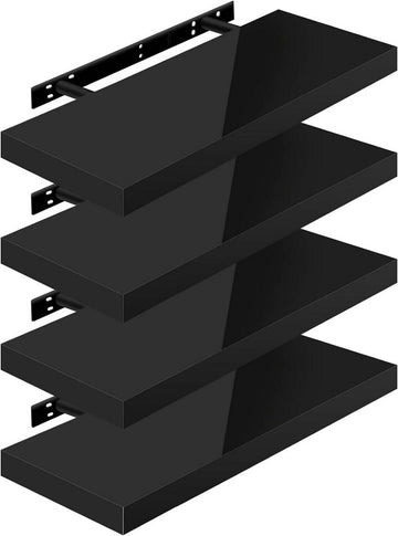 4-delige set zwevende wandplanken | Zwart | 60x22.9x3.8 cm