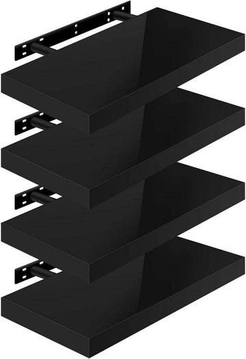 4-delige set zwevende wandplanken | Zwart | 50x22.9x3.8 cm
