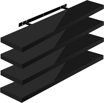Set van 4 zwevende wandplanken | Zwart | 100x22.9x3.8 cm