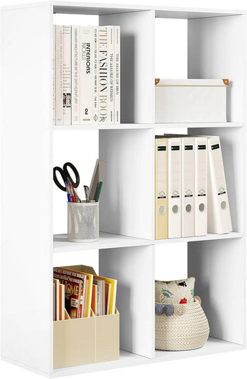 Boekenkast met 3 niveaus en 6 vakken met kantelbeveiliging | Wit | 71x29x106 cm