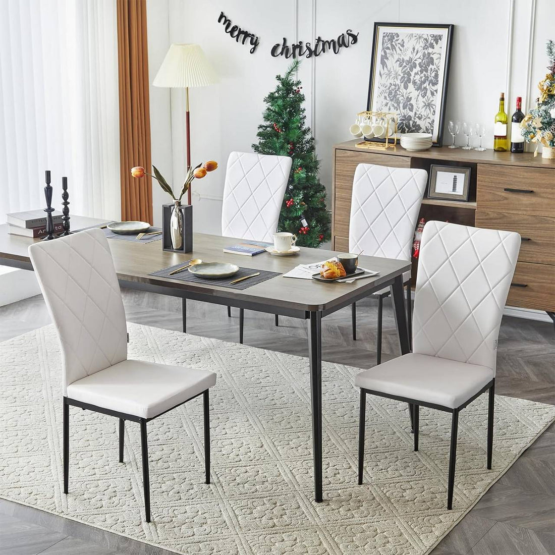 Matstolar 4-delat set konstläder hög rygg metallben | Vit | 42x59x94,5 cm