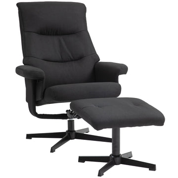 Relaxfauteuil met voetenbank - draaibare schommelstoel | Kleur: Zwart | Afmetingen: 74x81x102 cm