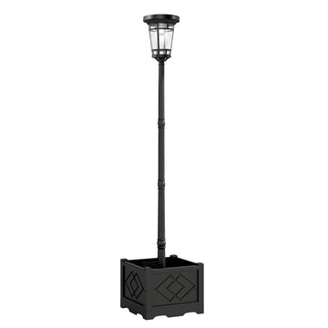 Solar tuinlantaarn met plantenbak 195 cm | Kleur: Zwart | Afmetingen: 41,5x41,5x195 cm
