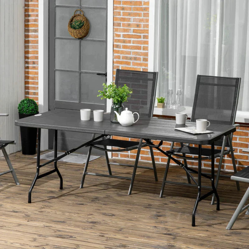 Inklapbare tuintafel voor 6 personen | Kleur: Donkergrijs | Afmetingen: 75,5x180x73 cm