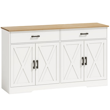 Sideboard 140 cm met 2 laden en 2 kasten | Kleur: Wit+eiken | Afmetingen: 140x38,5x81 cm