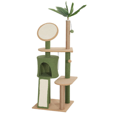 Kattenboom met kunstbladeren en krabpaal | Kleur: Groen+Bruin | Afmetingen: 44x48x139 cm