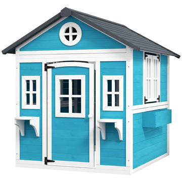 Houten speelhuis 3-8 jaar | Kleur: Blauw, grijs | Afmetingen: 114x126,4x135 cm