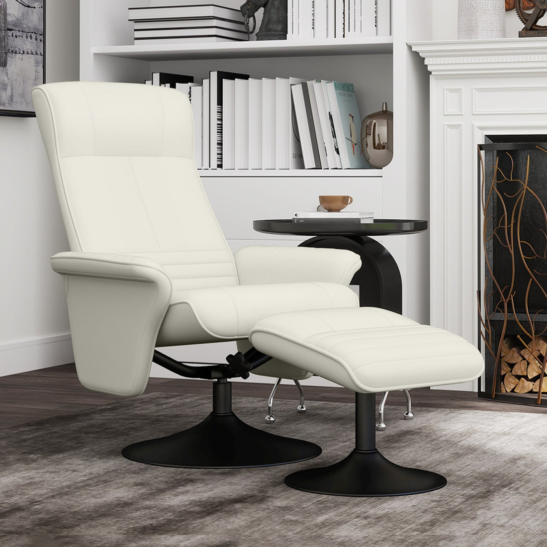 Relaxliege mit Hocker, drehbar - Weiß | Farbe: Weiß | Maße: 71x69x104 cm