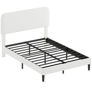 Bed 140x200 cm met verstelbaar Teddy-fleece hoofdbord | Kleur: Wit | Afmetingen: 151x205x117 cm