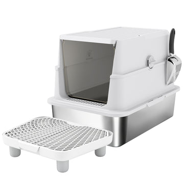 XL RVS kattenbak met klep en schep | Kleur: Hellgrijs | Afmetingen: 40,2x60,2x43,3 cm