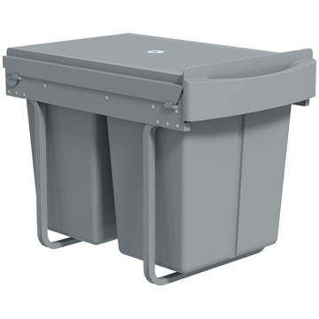 Uitschuifbare afvalbak 2 x 20L | Kleur: Grijs | Afmetingen: 33.5x52x41 cm