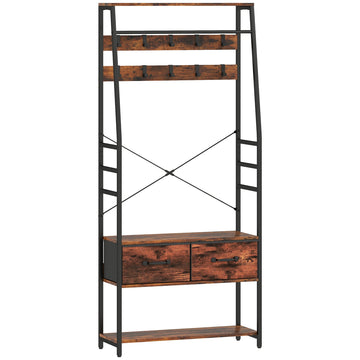 Garderobekast met schoenenrek, bankje en kapstok | Kleur: Bruin+Zwart | Afmetingen: 80x30x180 cm