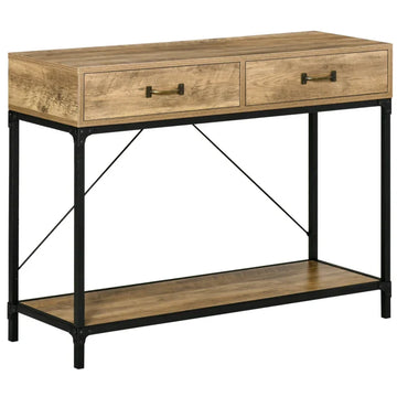 Consoletafel met 2 lades en plank | Kleur: Bruin+Zwart | Afmetingen: 100x35x76.5 cm