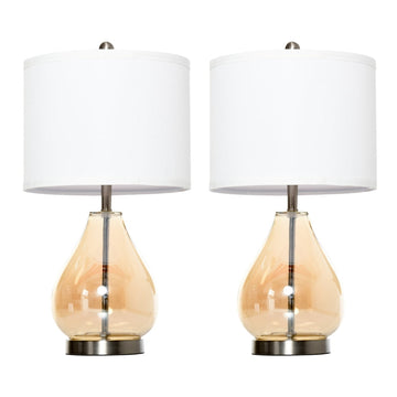 Set van 2 tafellampen met glazen druppelstaven | Kleur: Wit+Zilver+Amber | Afmetingen: 30x30x56 cm