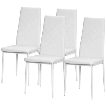 Set van 4 eetkamerstoelen - Gewatteerde keukenstoelen | Kleur: Wit | Afmetingen: 50x41x97 cm