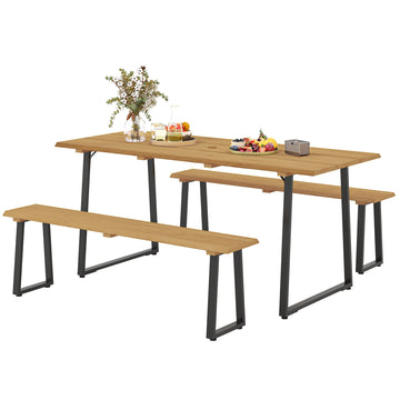 Tuinset voor 6 personen met 2 banken | Kleur: Bruin, zwart | Afmetingen: 178x76x77 cm