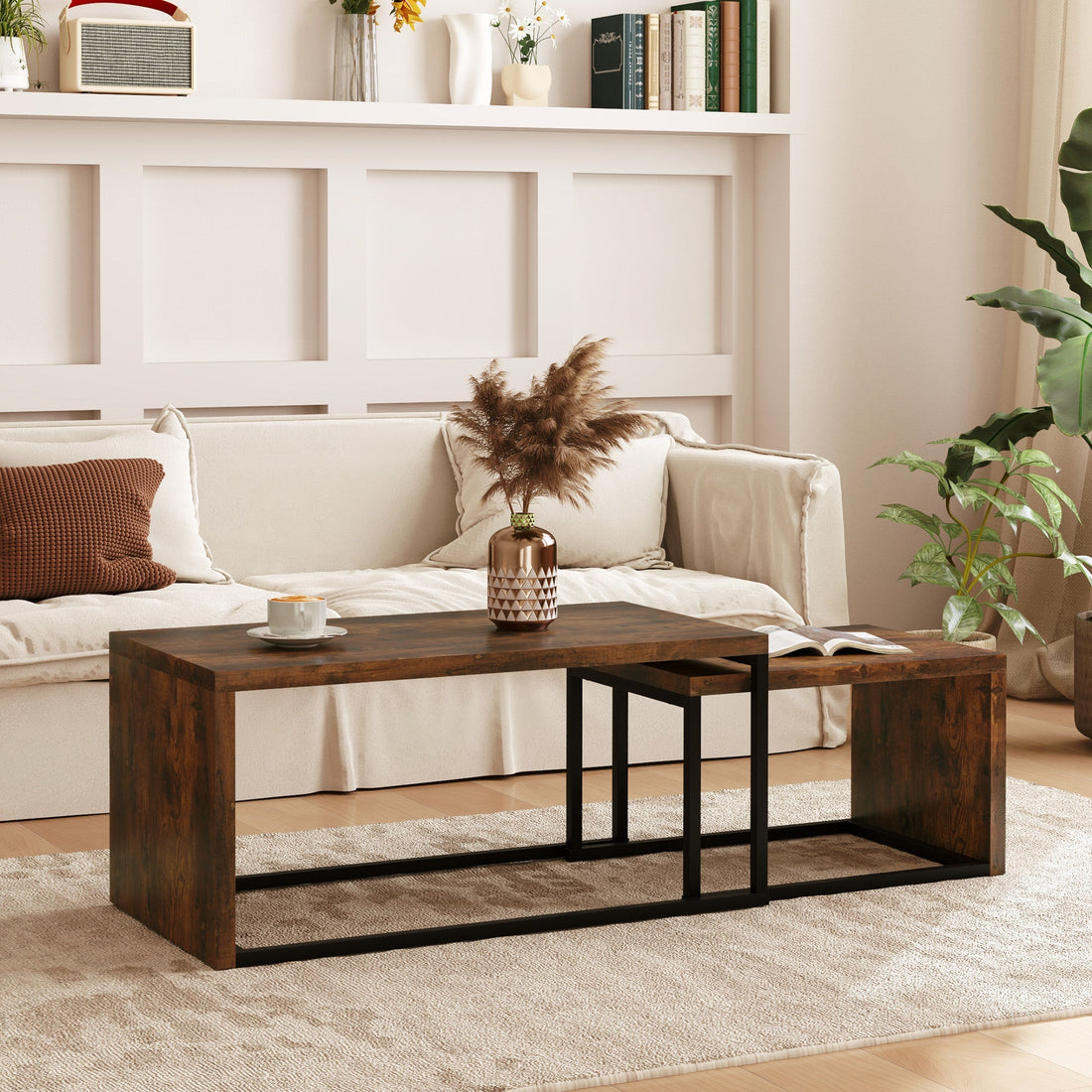 2er Set Couchtische - Beistelltische | Farbe: Schwarz+Braun | Maße: 90x48x42 cm