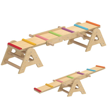 Houten 2-in-1 balanswip voor kinderen - Binnen & buiten | Kleur: Bruin | Afmetingen: 38x133x24 cm
