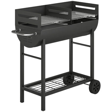 Houtskoolgrillwagen 2 grillzones | Kleur: Zwart | Afmetingen: 46,5x103x100 cm