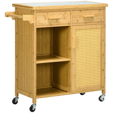 Bamboe keukentrolley op wielen - Keukenwagen | Kleur: Naturel | Afmetingen: 84x36x85 cm