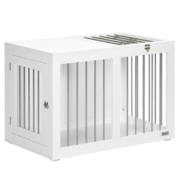 Hondenbench 2 deuren - Stalen hondenkooi | Kleur: Wit + Zilver | Afmetingen: 80x50x56,5 cm